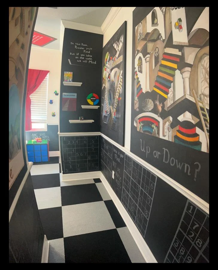 A maze, sudoku, crossword puzzles, brain teasers, and more -- in the Great Escape Lakeside's Mind Games Bedroom